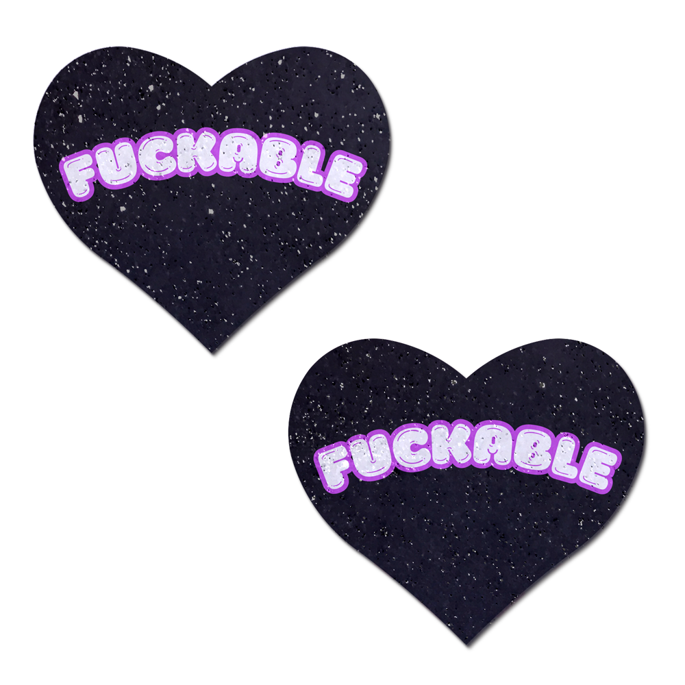 F*CKABLE' Heart Breast Pasties on Black Glitter Velvet by Pastease®