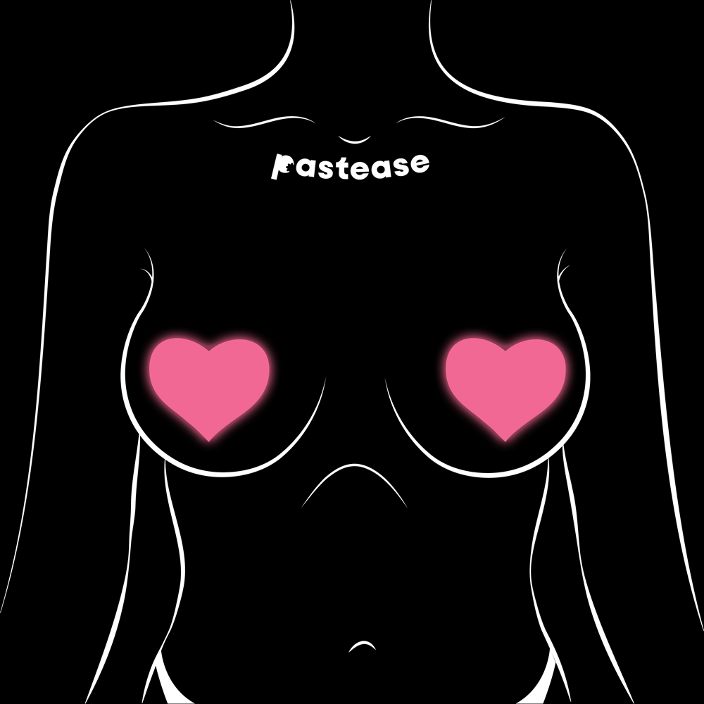Love: Glow in the Dark Neon Pink Heart Pasties Nipple Covers by Pastease®