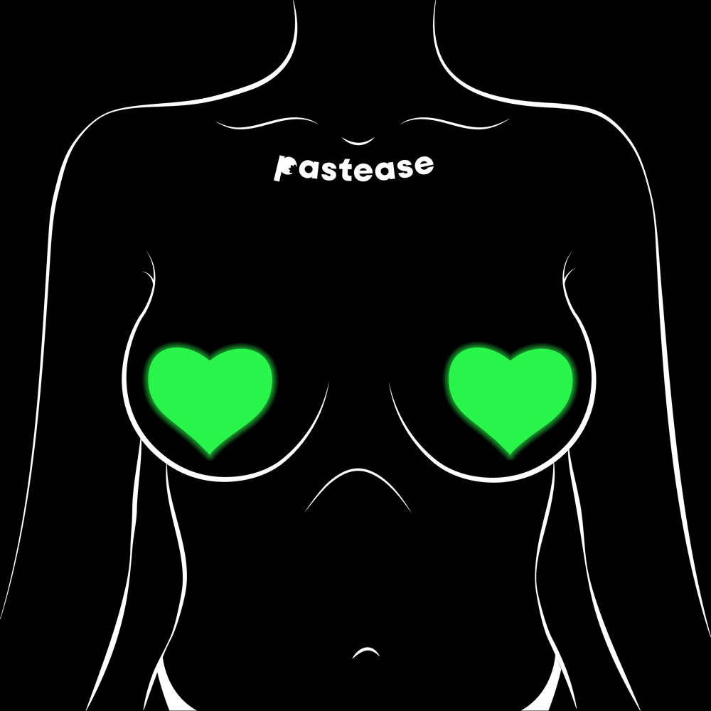 Love: Glow in the Dark Neon Heart Pasties Nipple Covers by Pastease®