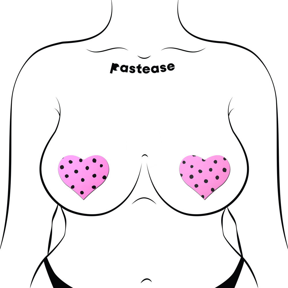 Pink Heart with Black Polka Dot Breast Pasties by Pastease®