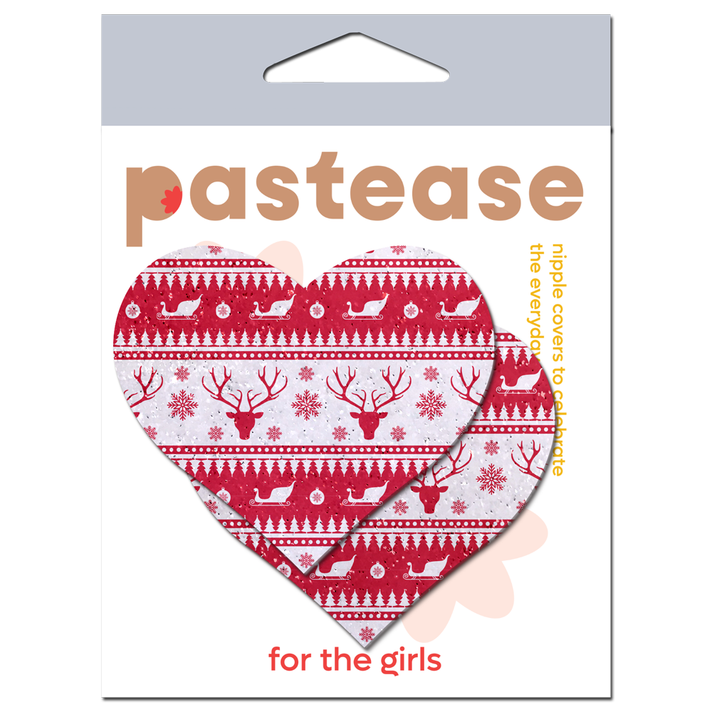 Love: Ugly Christmas Sweater Glitter Red & White Heart Nipple Pasties by Pastease®