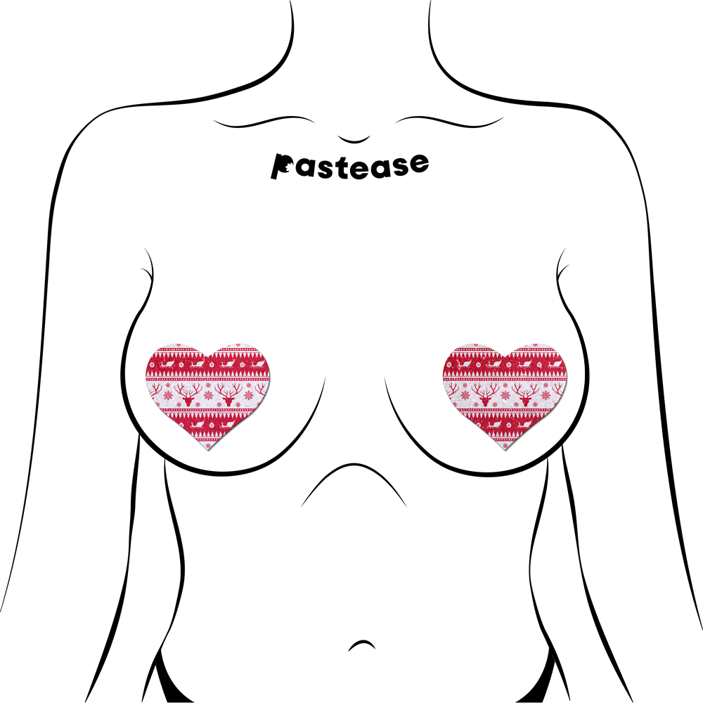 Love: Ugly Christmas Sweater Glitter Red & White Heart Nipple Pasties by Pastease®