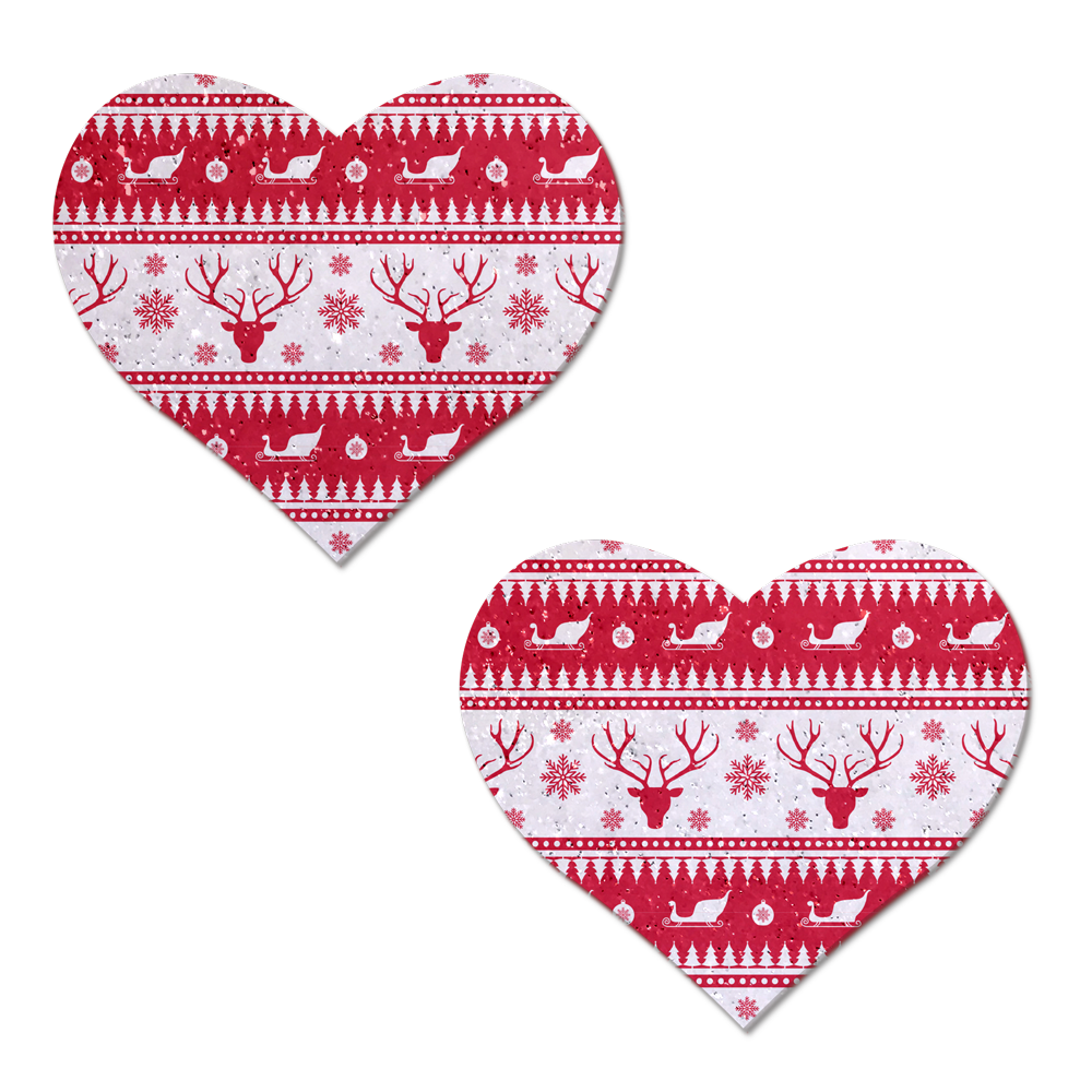 Love: Ugly Christmas Sweater Glitter Red & White Heart Nipple Pasties by Pastease®