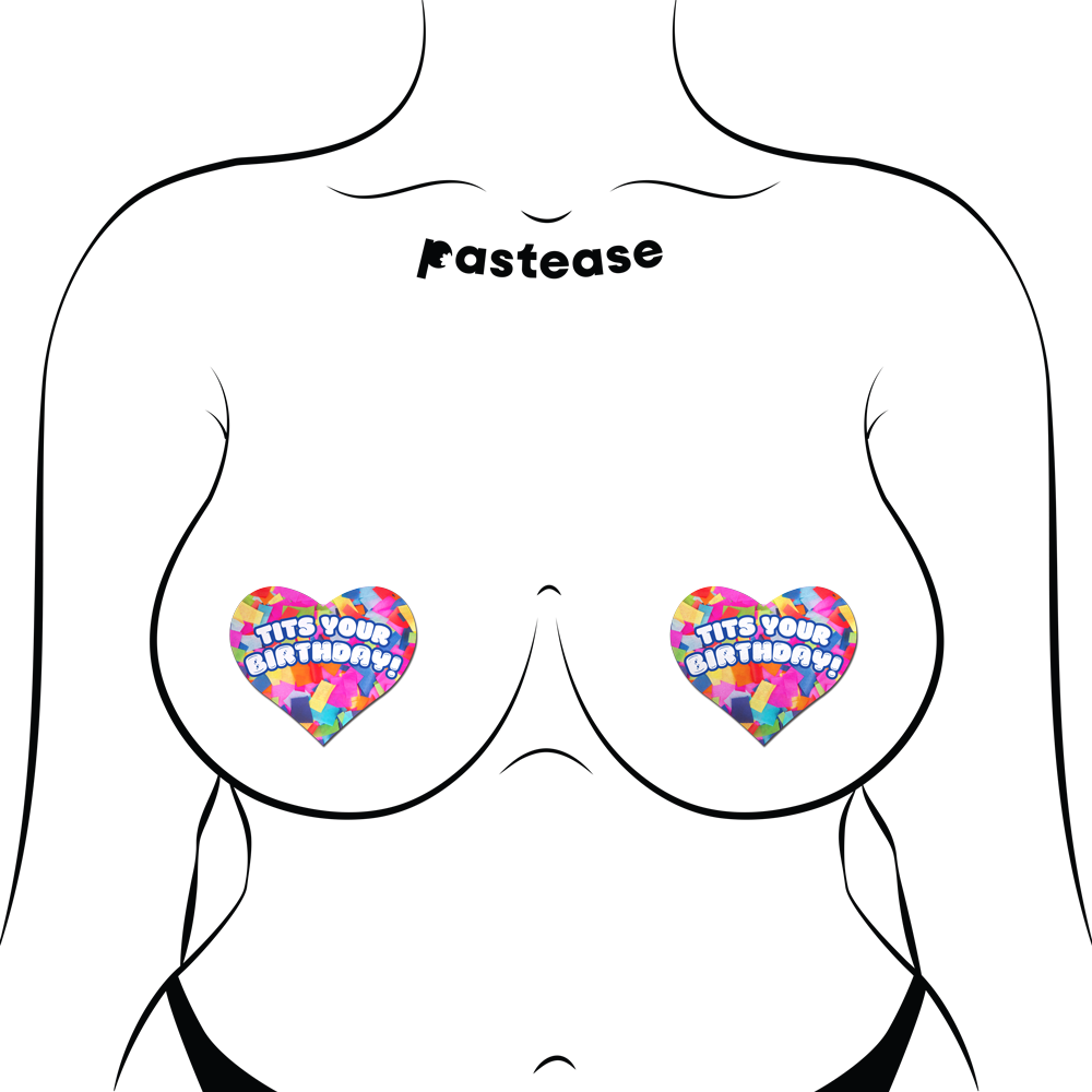 Tits Your Birthday!' Heart Breast Pasties with Confetti by Pastease®