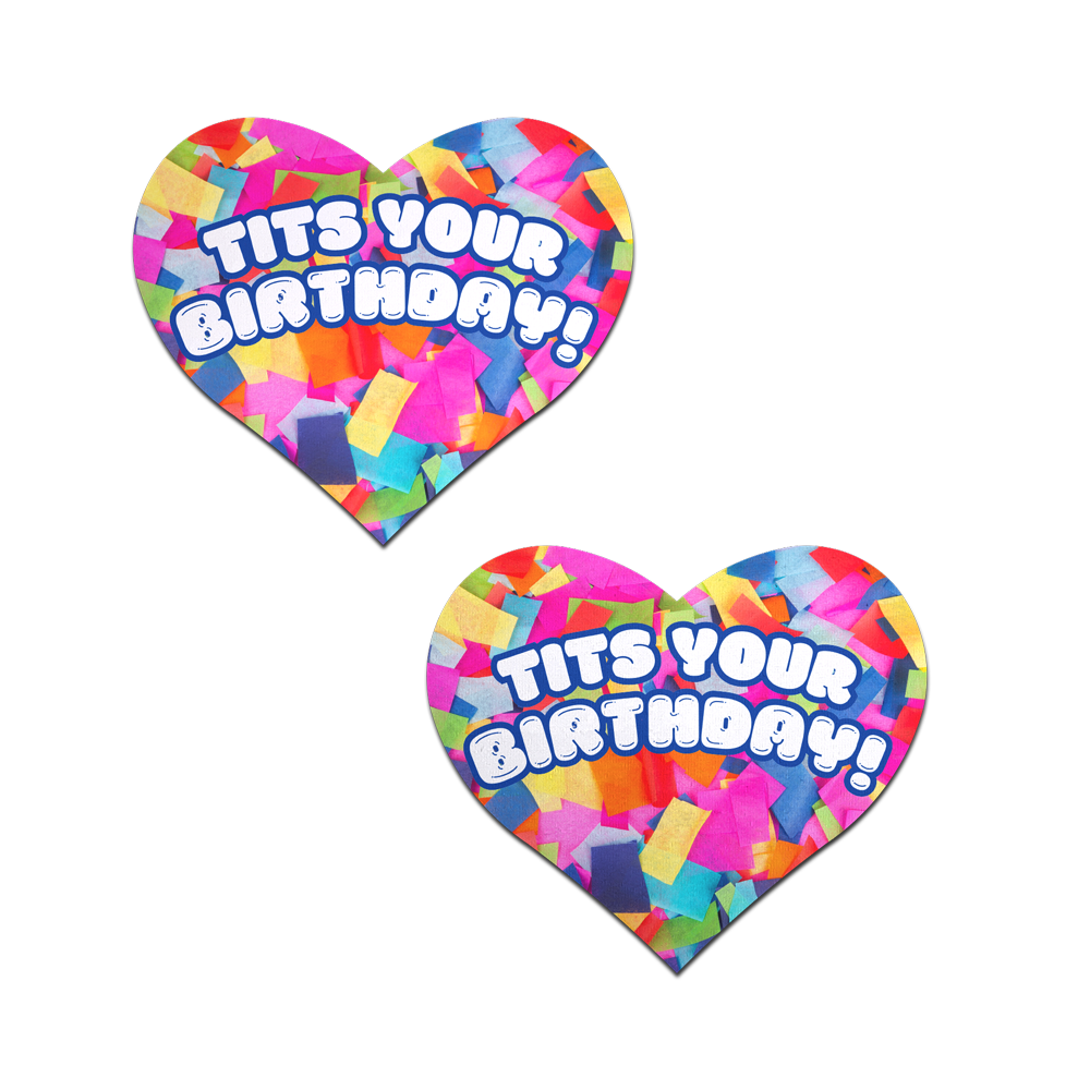 Tits Your Birthday!' Heart Breast Pasties with Confetti by Pastease®