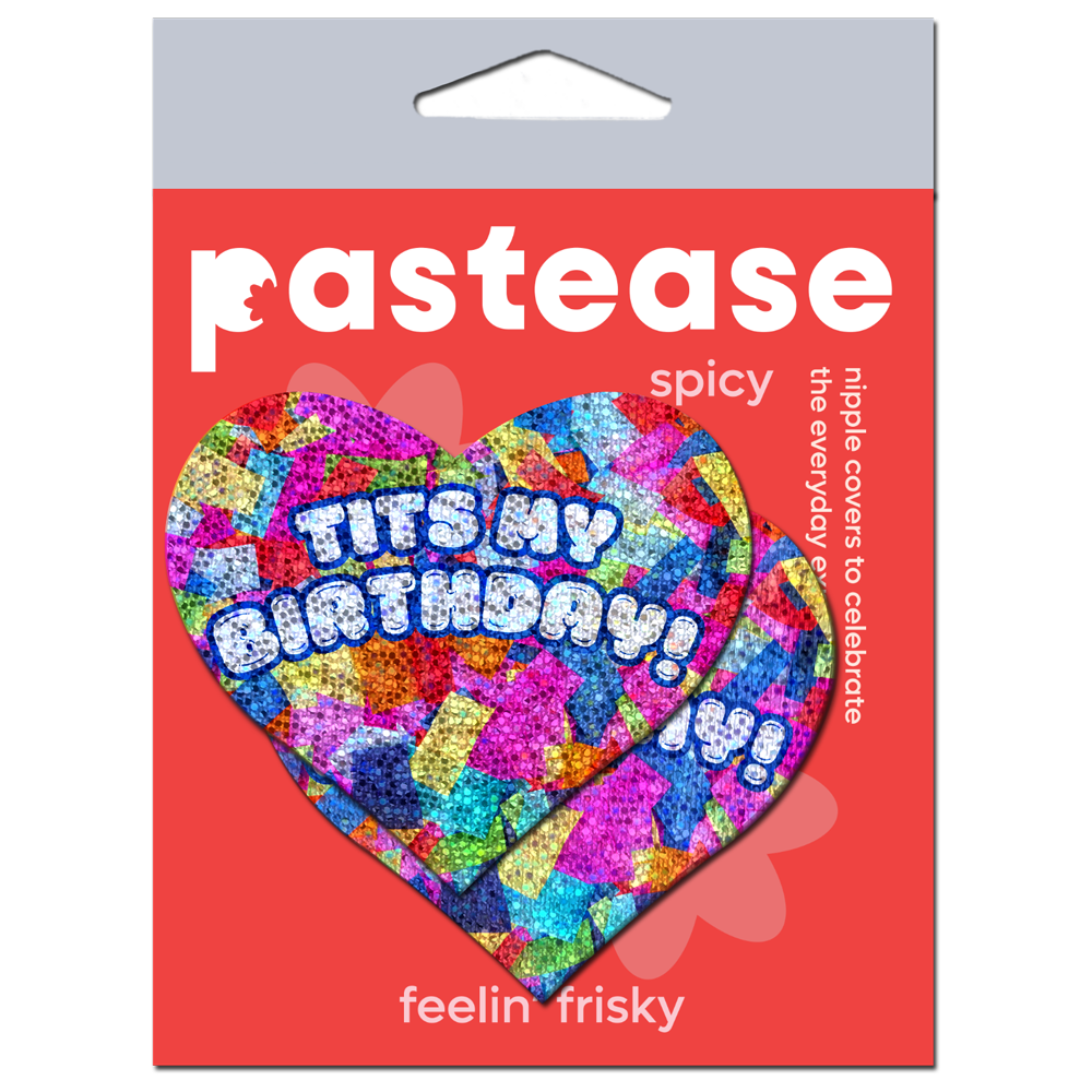 'Tits My Birthday!' Heart Breast Pasties with Confetti by Pastease®