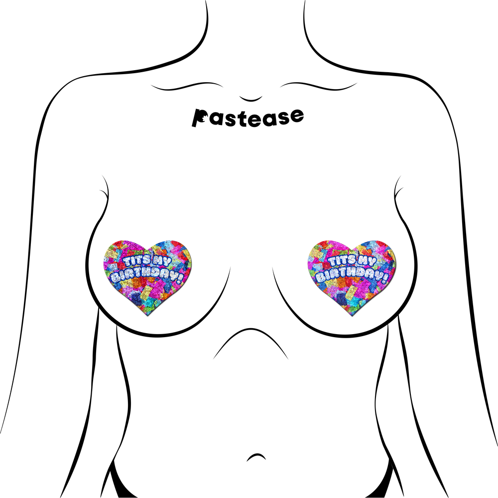 'Tits My Birthday!' Heart Breast Pasties with Confetti by Pastease®