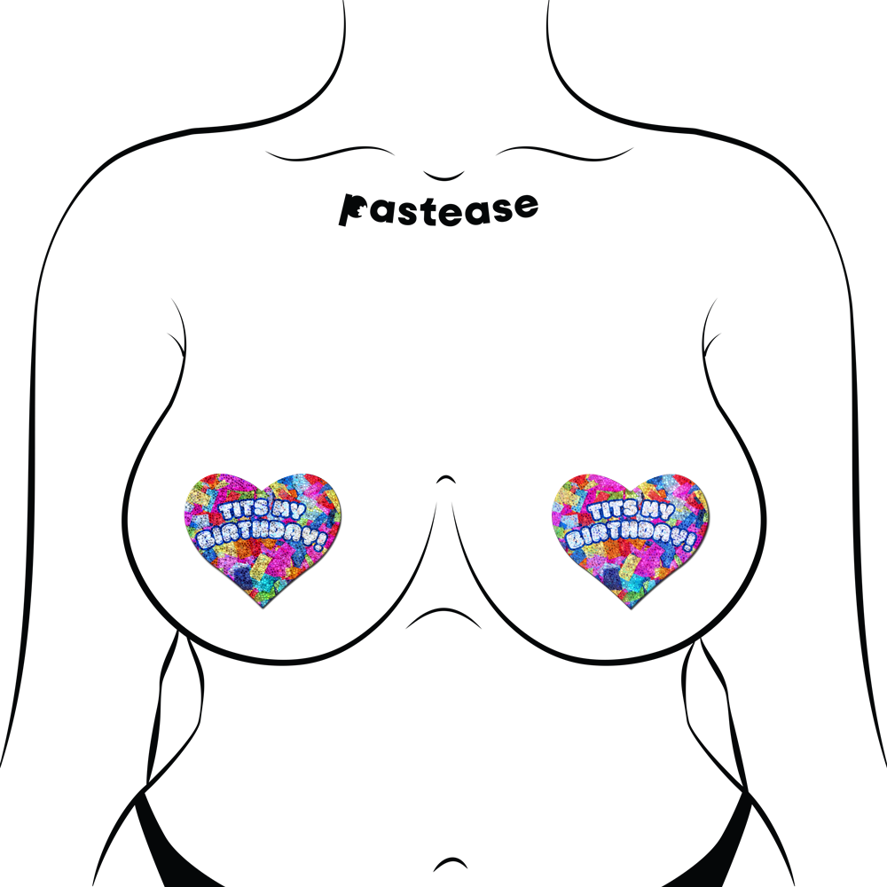 'Tits My Birthday!' Heart Breast Pasties with Confetti by Pastease®