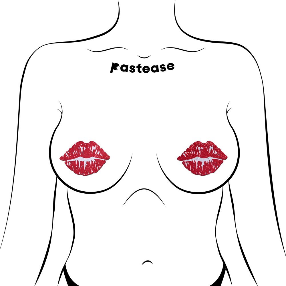 Kisses: Sparkly Red Kissing Puckered Lips Nipple Covers by Pastease