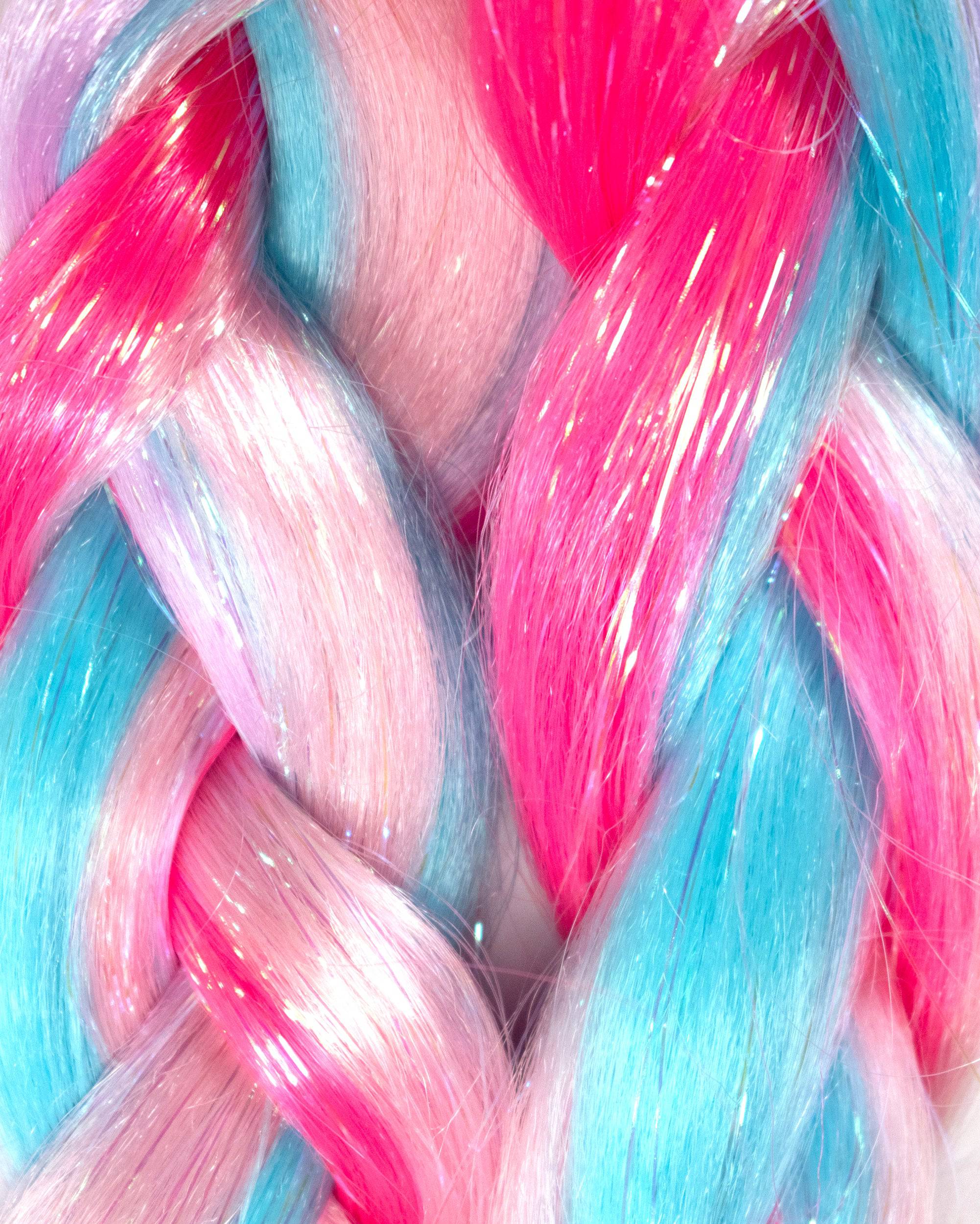 Cotton Kandi - Pink Blue Purple Mixed Hair Extension W/ Tinsel