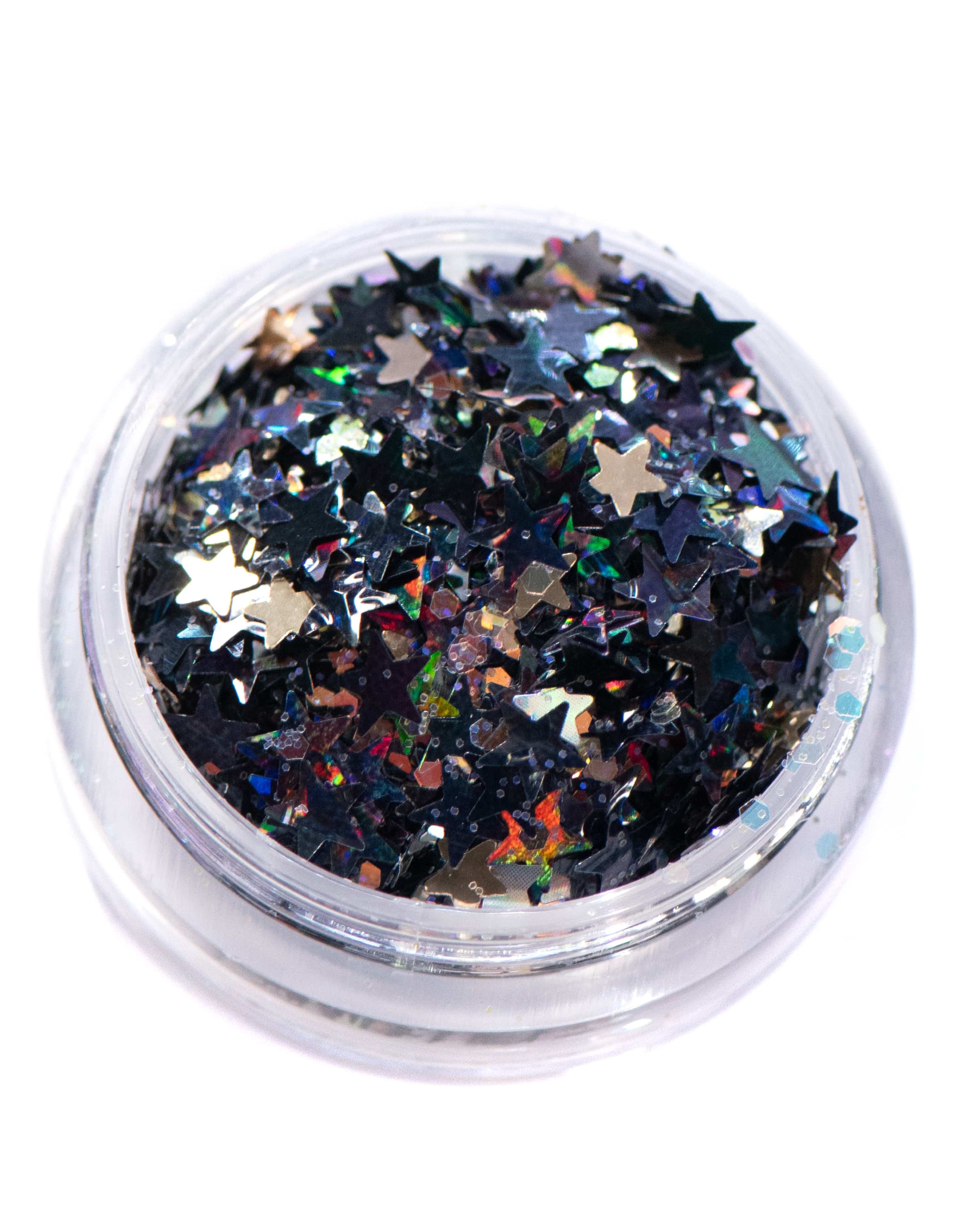 Dark Disco - Black Iridescent and Holographic Metallic Chunky Glitter with Stars