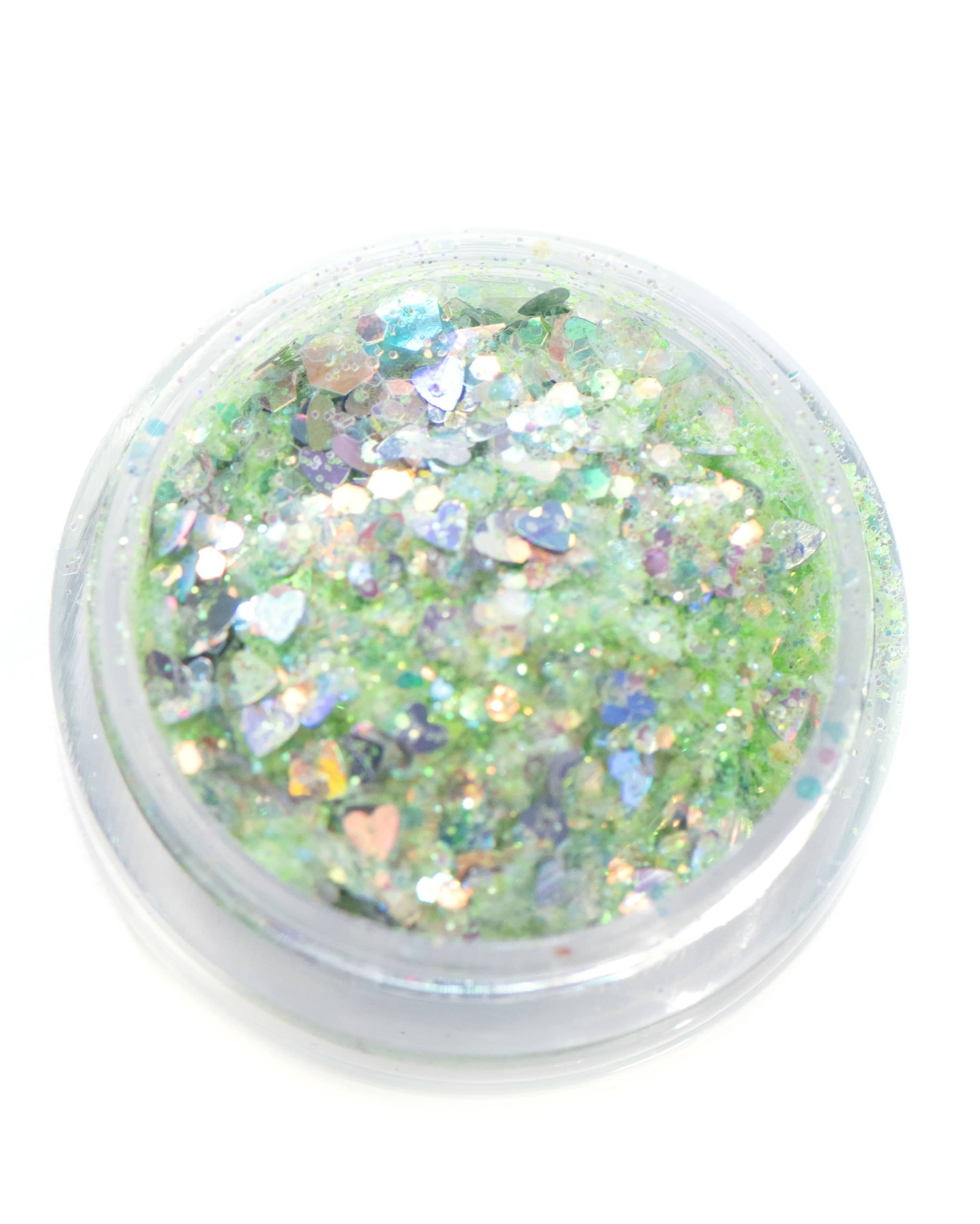 Envy - Chunky Iridescent Green Glitter with Holographic Hearts