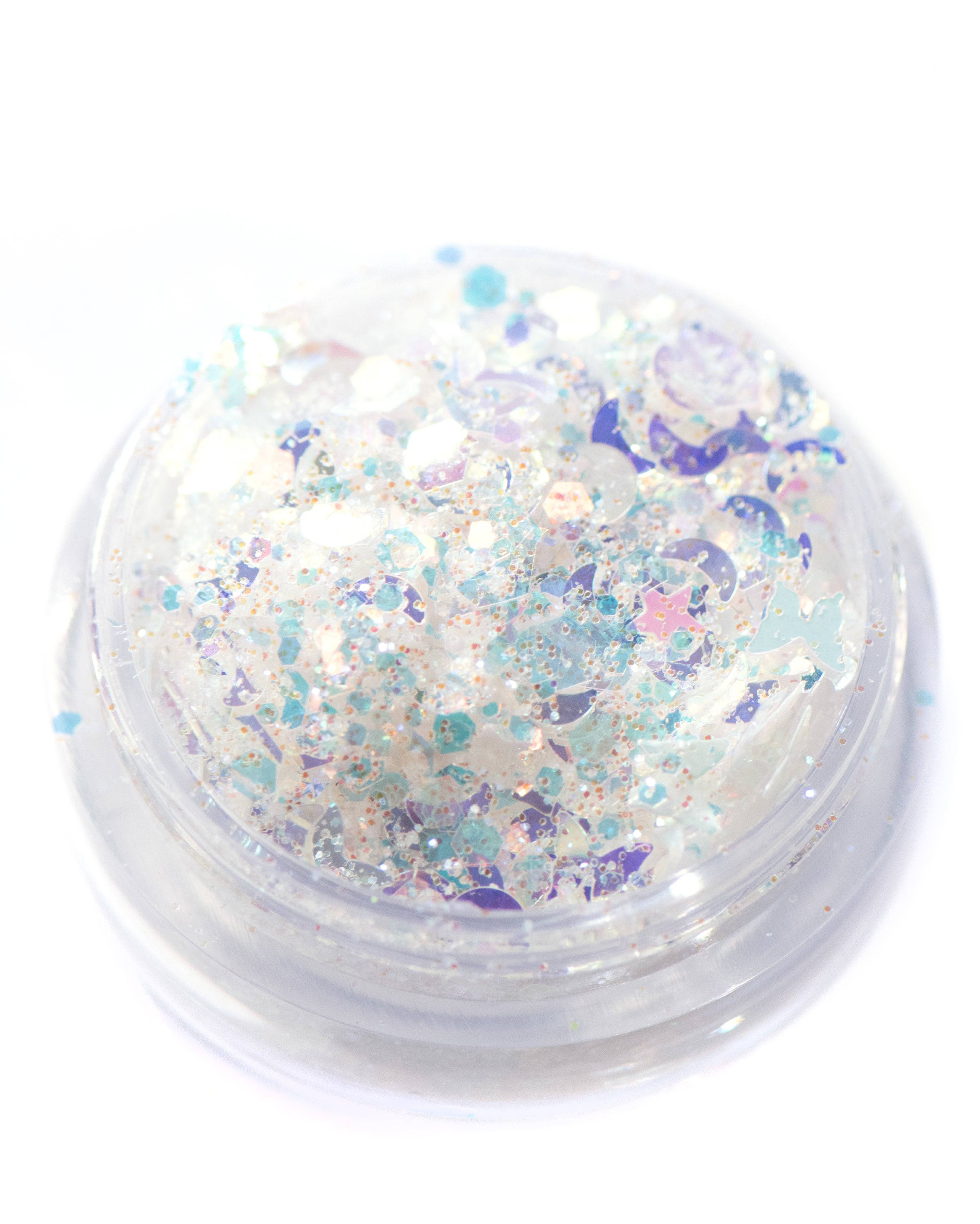 Moon Beams - Chunky Iridescent White Glitter with Moons and Stars