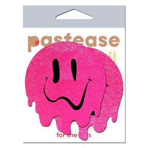 Melty Smiley Face: Neon Pink Melted Smiling Face Nipple Pasties by Pastease