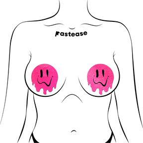 Melty Smiley Face: Neon Pink Melted Smiling Face Nipple Pasties by Pastease