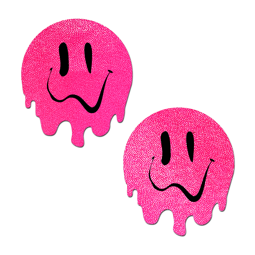 Melty Smiley Face: Neon Pink Melted Smiling Face Nipple Pasties by Pastease