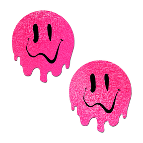 Melty Smiley Face: Neon Pink Melted Smiling Face Nipple Pasties by Pastease