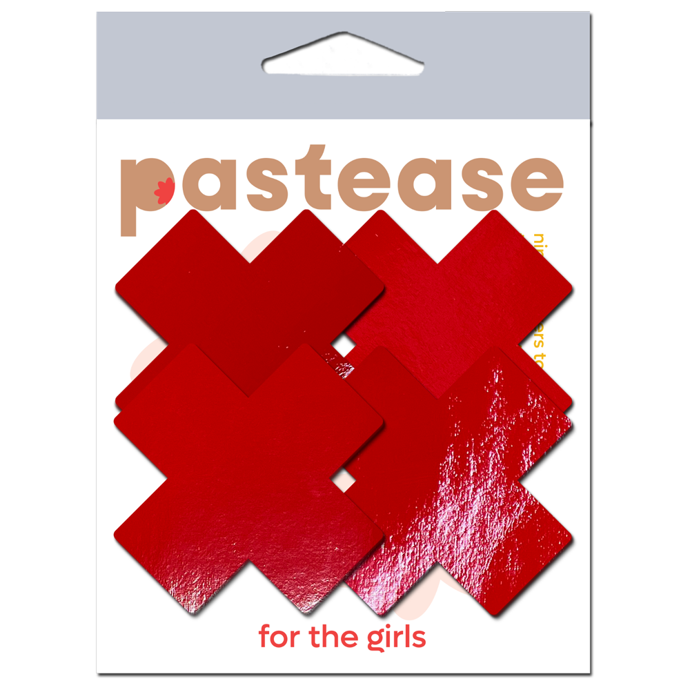 Petite Plus X: Patent Leather Fetish Vinyl Cross Nipple Pasties by Pastease® o/s