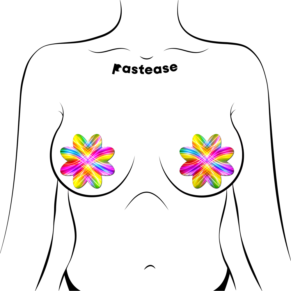 Electric Rainbow Fractal Laser Petal Breast Pasties by Pastease®