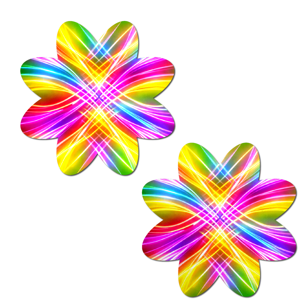 Electric Rainbow Fractal Laser Petal Breast Pasties by Pastease®