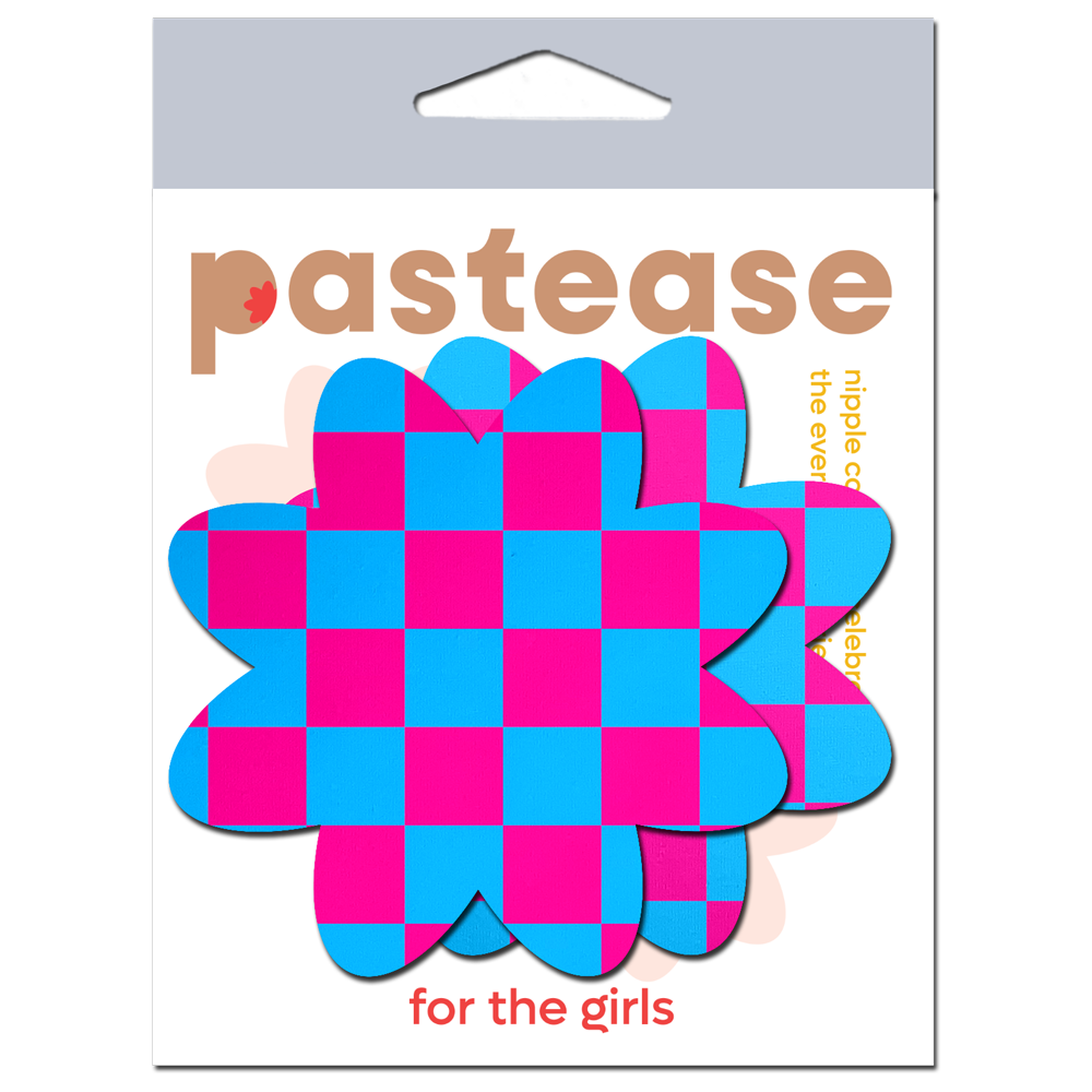 Neon Checkered Pink & Blue Petal Breast Pasties by Pastease®