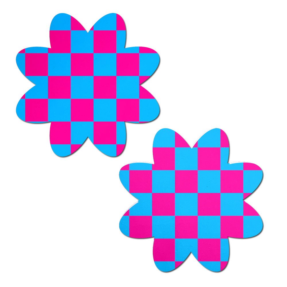 Neon Checkered Pink & Blue Petal Breast Pasties by Pastease®