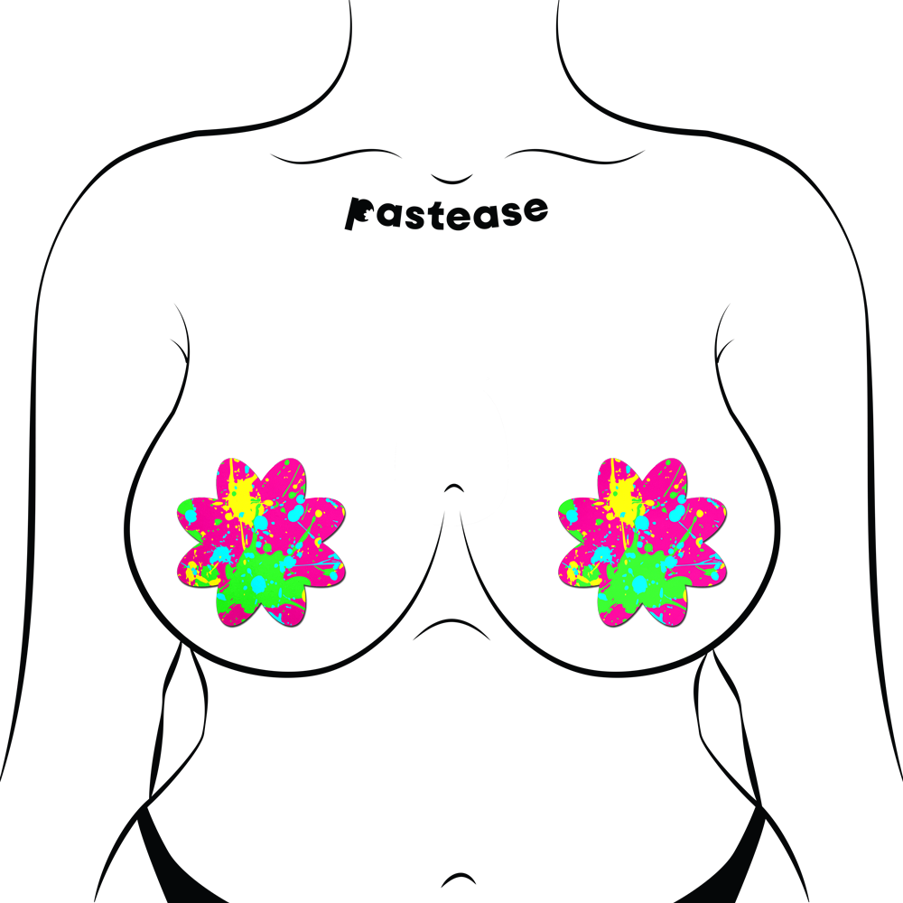 Neon Pink Graffiti Paint Splatter Petal Breast Pasties by Pastease®