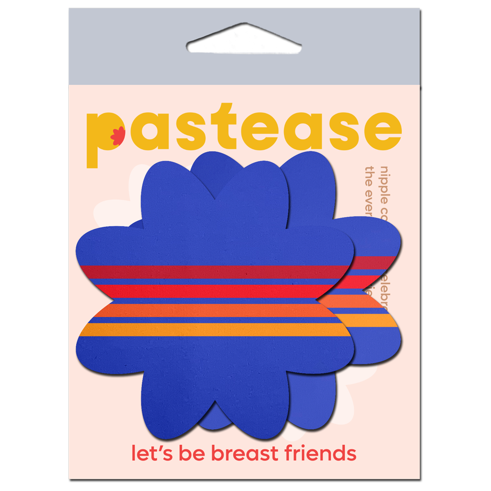 Vibrant Retro Stripes on Blue Petal Breast Pasties by Pastease®