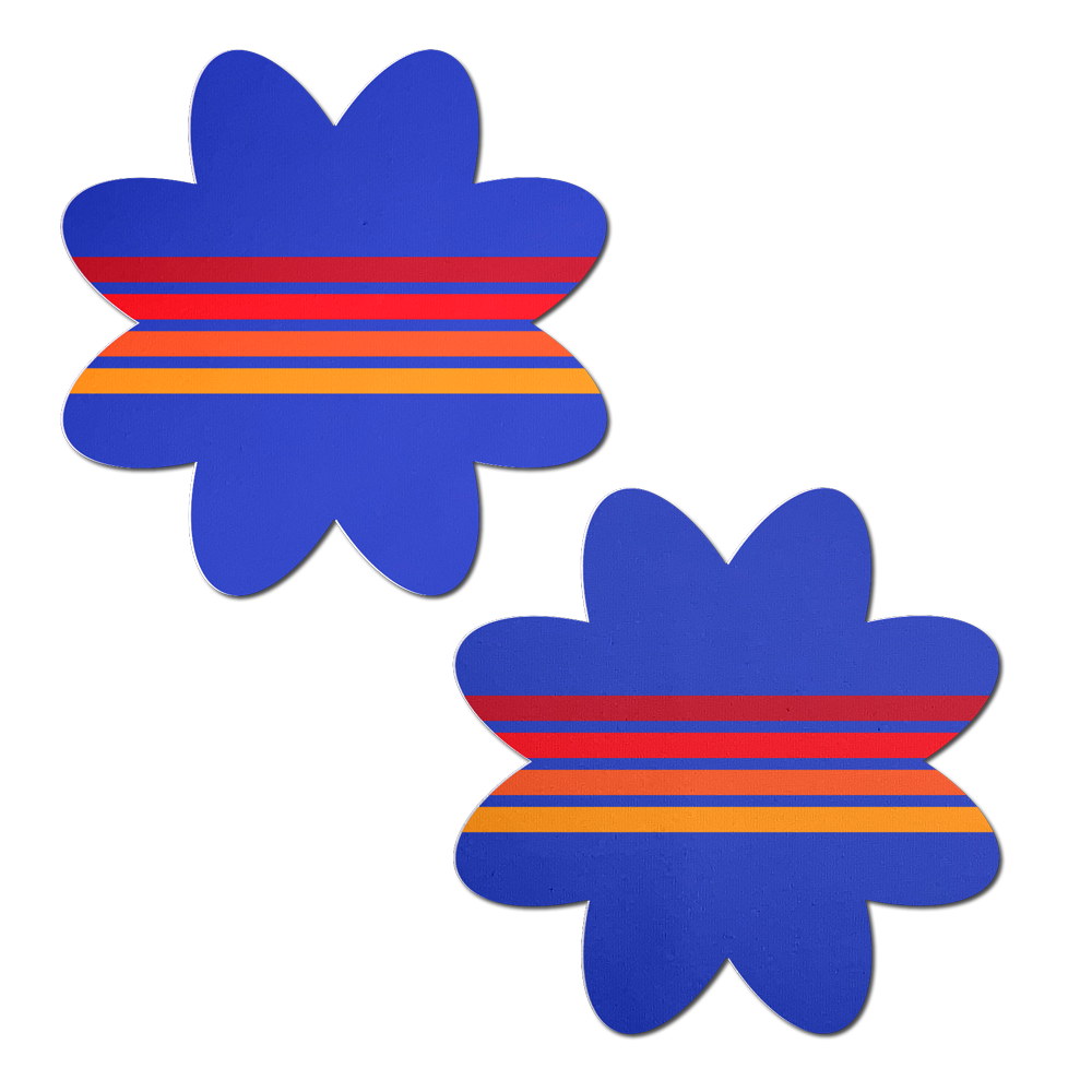 Vibrant Retro Stripes on Blue Petal Breast Pasties by Pastease®