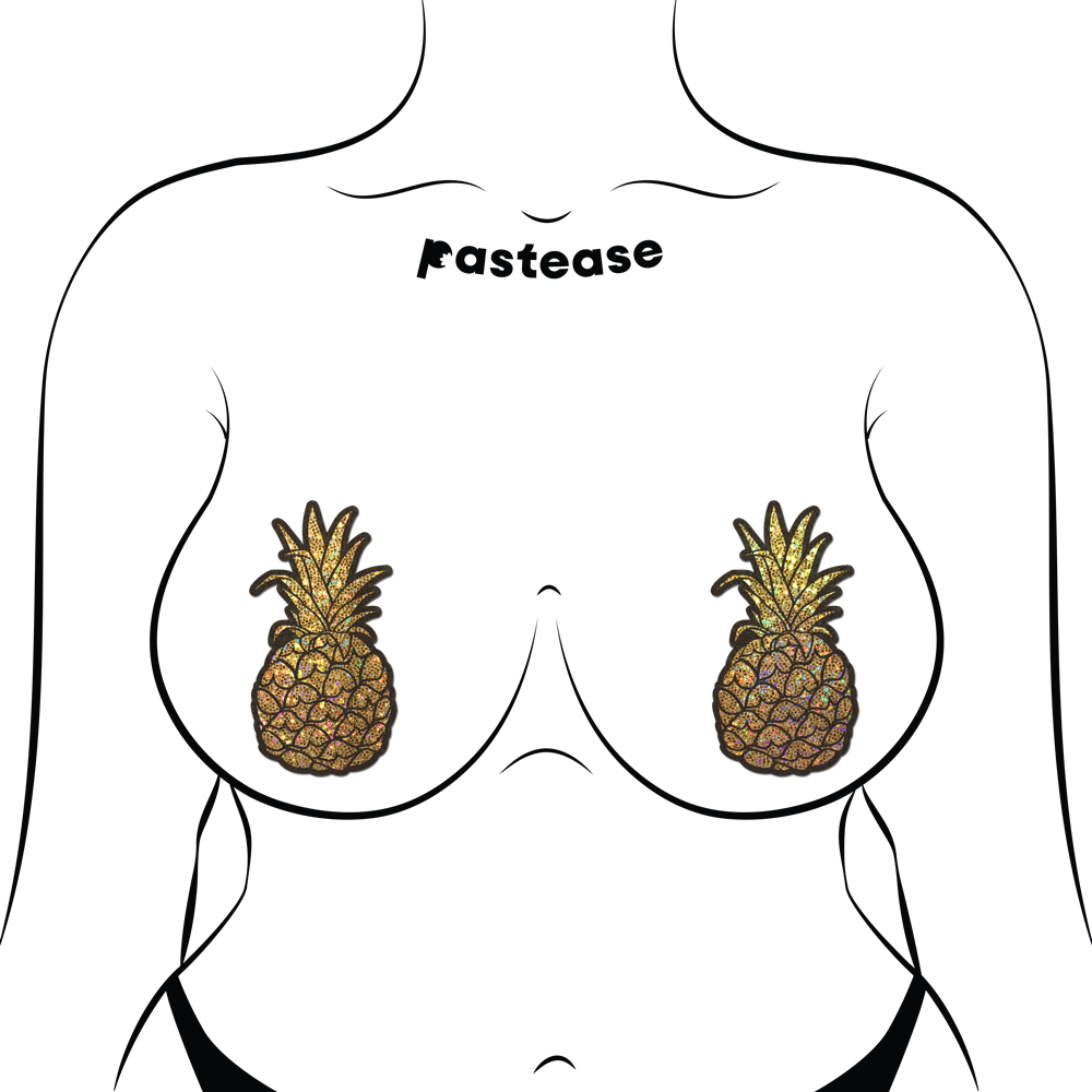 Pineapple on Glitter Gold Nipple Covers by Pastease®