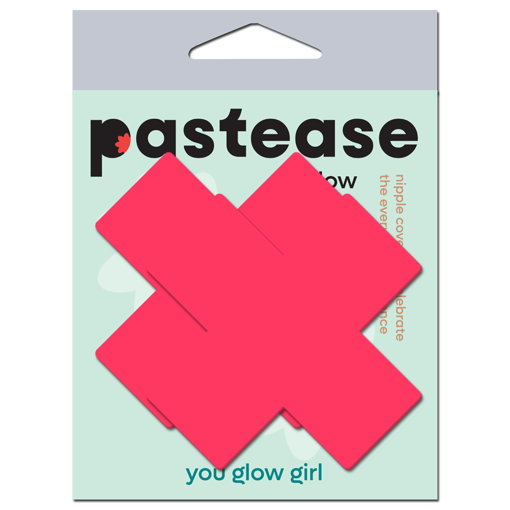 Plus X: Glow-in-the-Dark Neon Pink Cross Pasties Nipple Covers by Pastease®