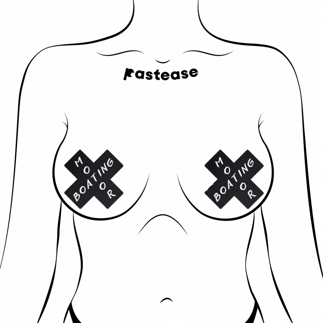 Plus X: 'Motor Boating' Black & White Cross Nipple Pasties by Pastease