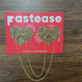 Chains: Gold Shattered Disco Ball Heart with Gold Chains Nipple Pasties by Pastease®
