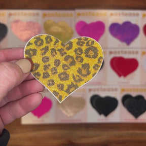 Love: Glittering Gold Cheetah Heart Nipple Pasties by Pastease® o/s