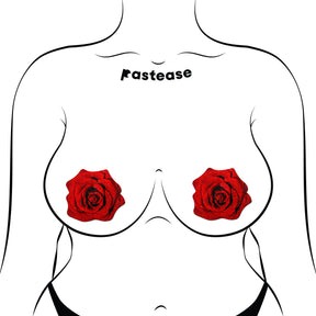 Rose: Red Glitter Velvet Blooming Rose Nipple Pasties by Pastease®