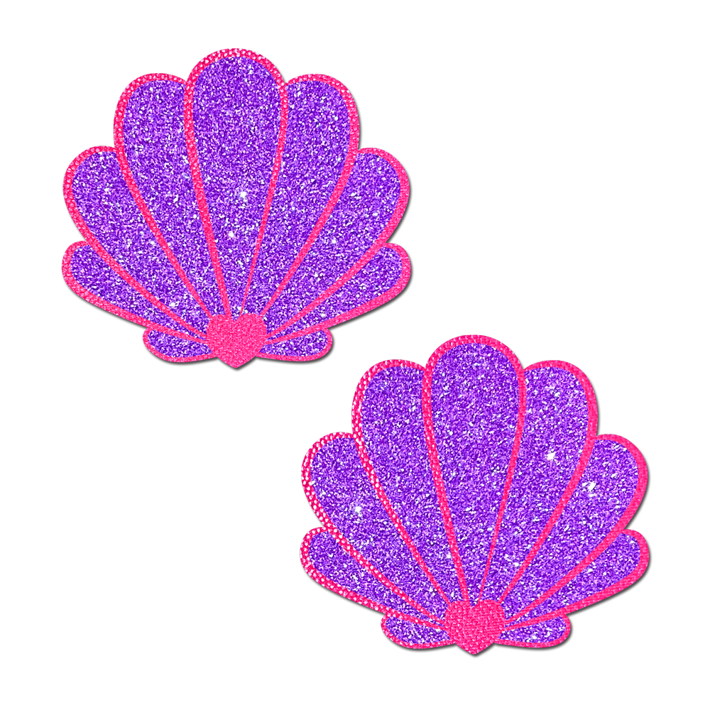 Mermaid Shell Pasties in Neon Pink & Purple Glitter Seashell Nipple Covers by Pastease®