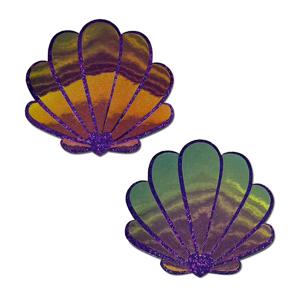 Mermaid Shells Pasties in Opalescent Purple & Gold Seashell Nipple Covers by Pastease
