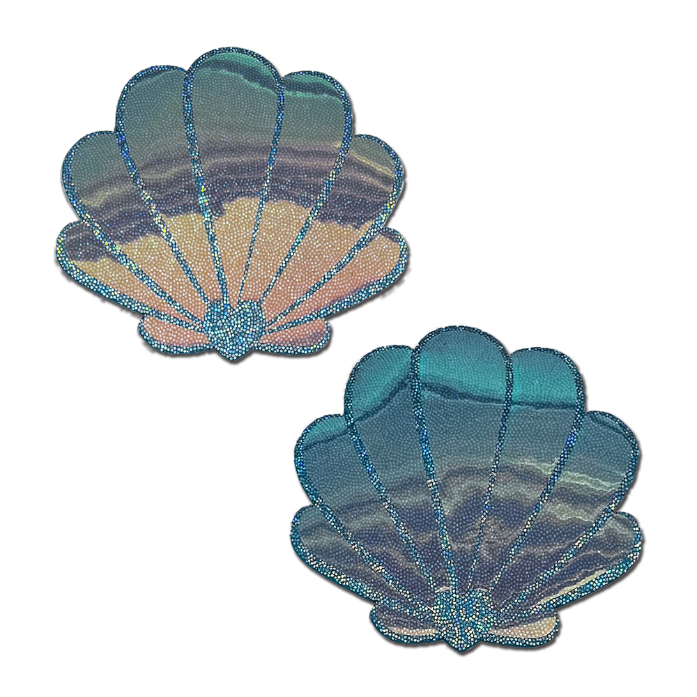 Mermaid Shells Pasties in Opalescent Seafoam Blue Seashell Nipple Covers by Pastease