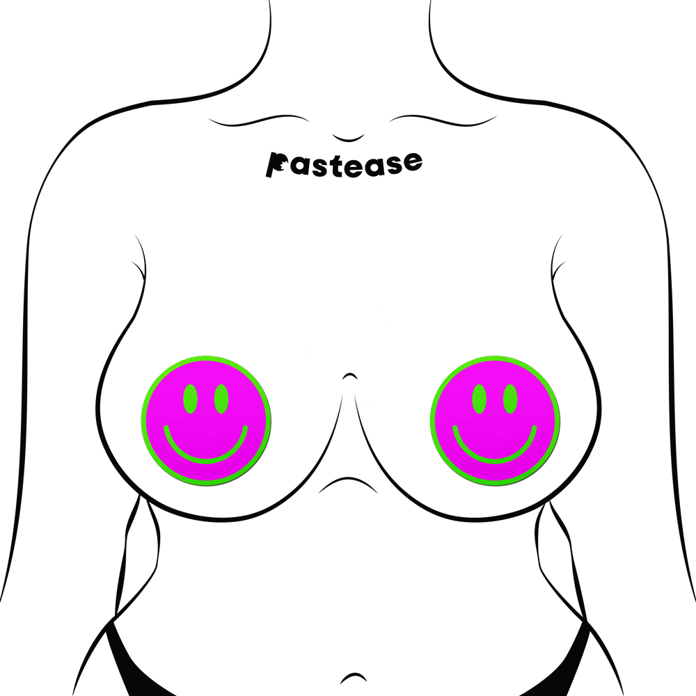 Neon Green Glow-in-the-Dark Pink Smiley Face Breast Pasties by Pastease®