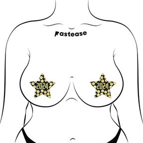 Happy New Year Pasties 2024 Black & Gold Star Nipple Covers by Pastease