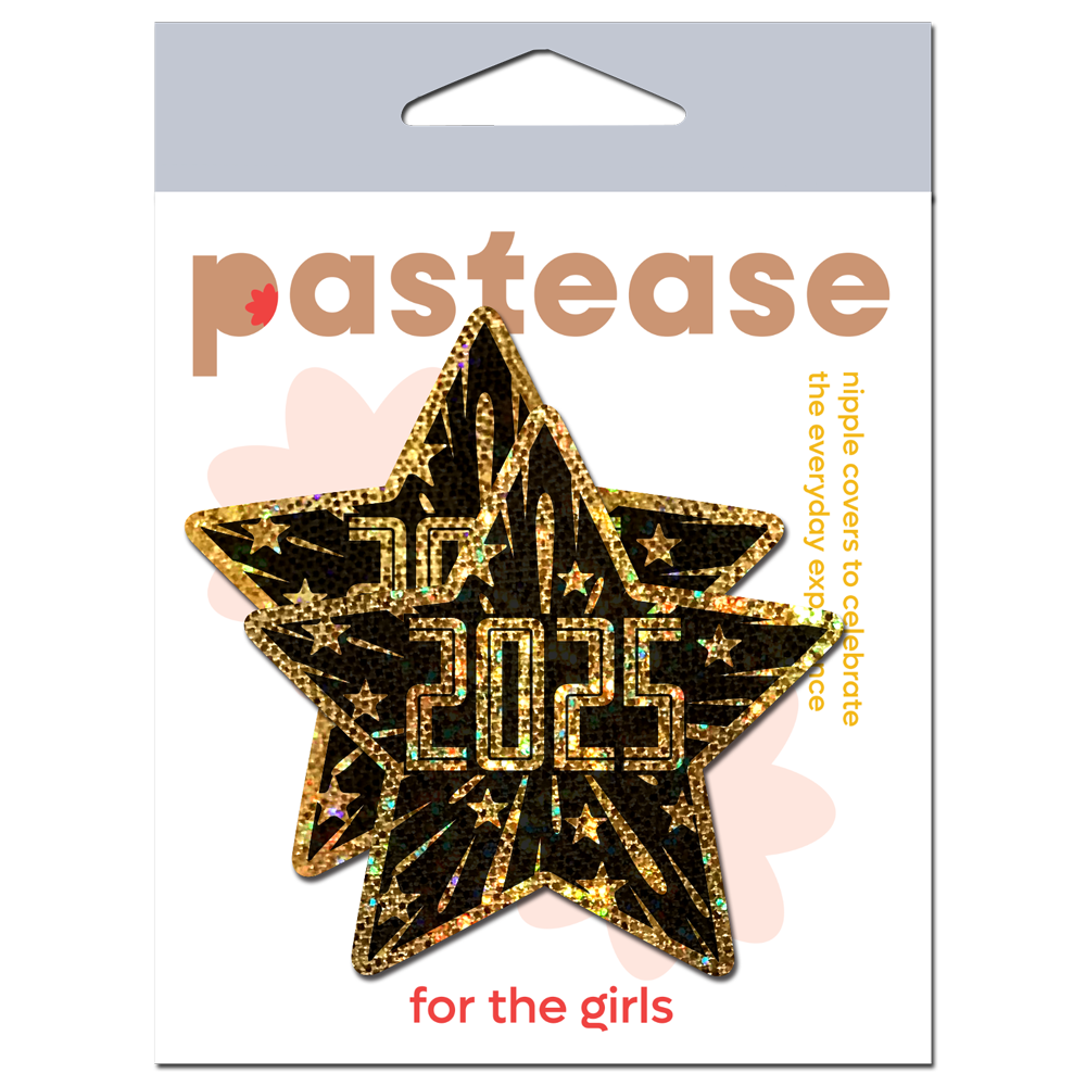 Happy New Year Pasties 2025 Black & Gold Star Nipple Covers by Pastease