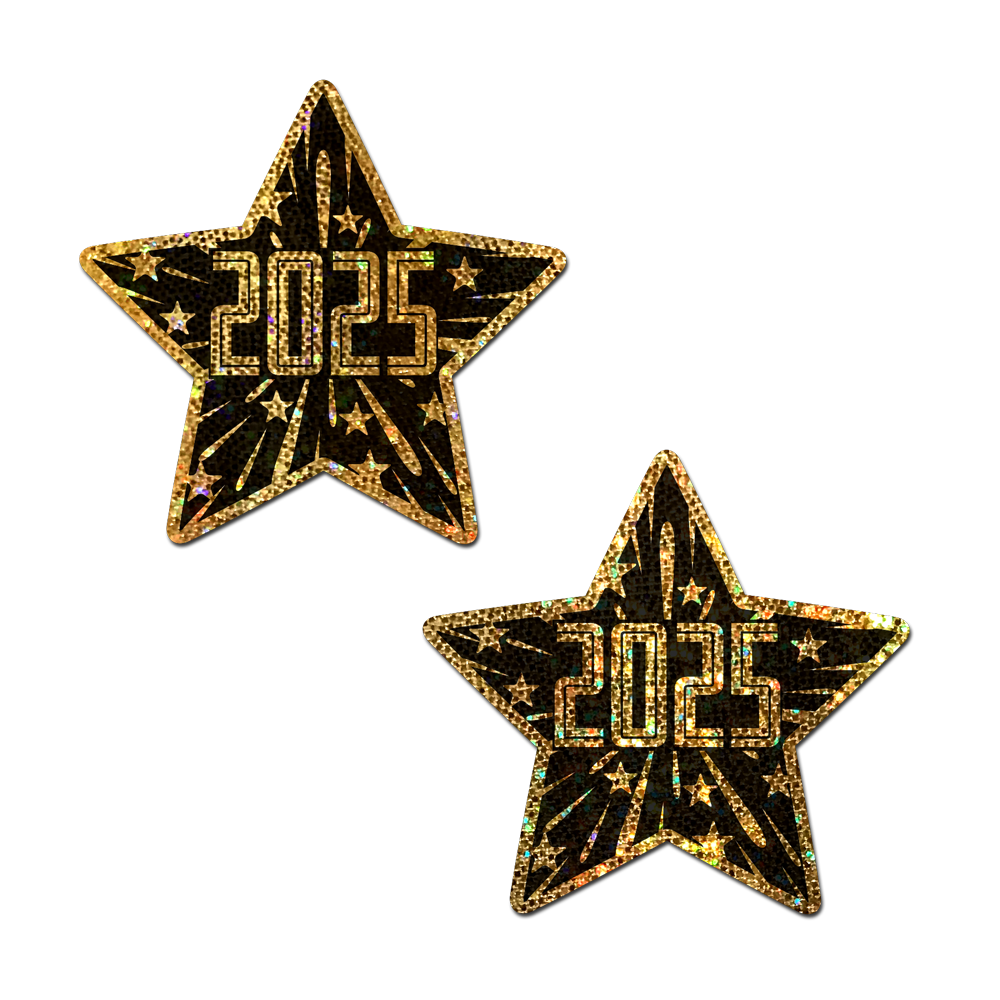 Happy New Year Pasties 2025 Black & Gold Star Nipple Covers by Pastease