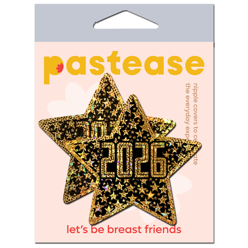Happy New Year Pasties 2026 Black & Gold Star Nipple Covers by Pastease®