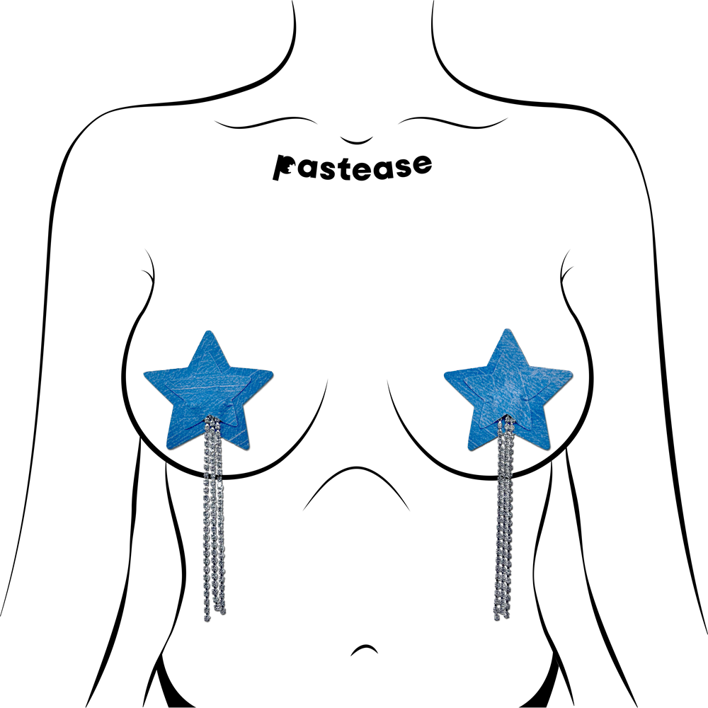 Tassel Pasties: Denim Star Pastease with Long Rhinestone Tassel Nipple Pasties by Pastease®