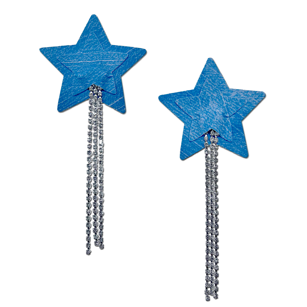 Tassel Pasties: Denim Star Pastease with Long Rhinestone Tassel Nipple Pasties by Pastease®