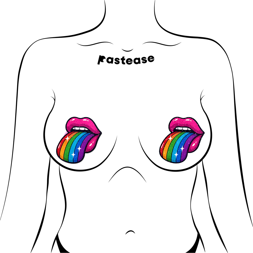 Taste the Rainbow Sparkling Tongue Out Breast Covers by Pastease