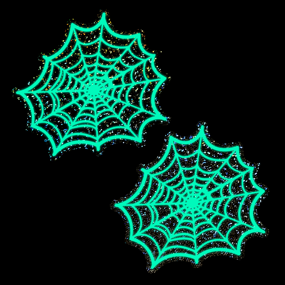 Web: Glitter Black Glow in the Dark Spooky Spider Web Nipple Covers by Pastease