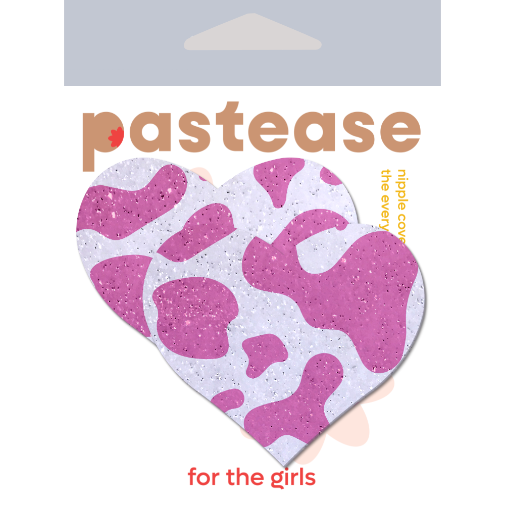 Love: Pink Strawberry Cow Print Heart on Soft Glittery Velvet Nipple Pasties by Pastease®