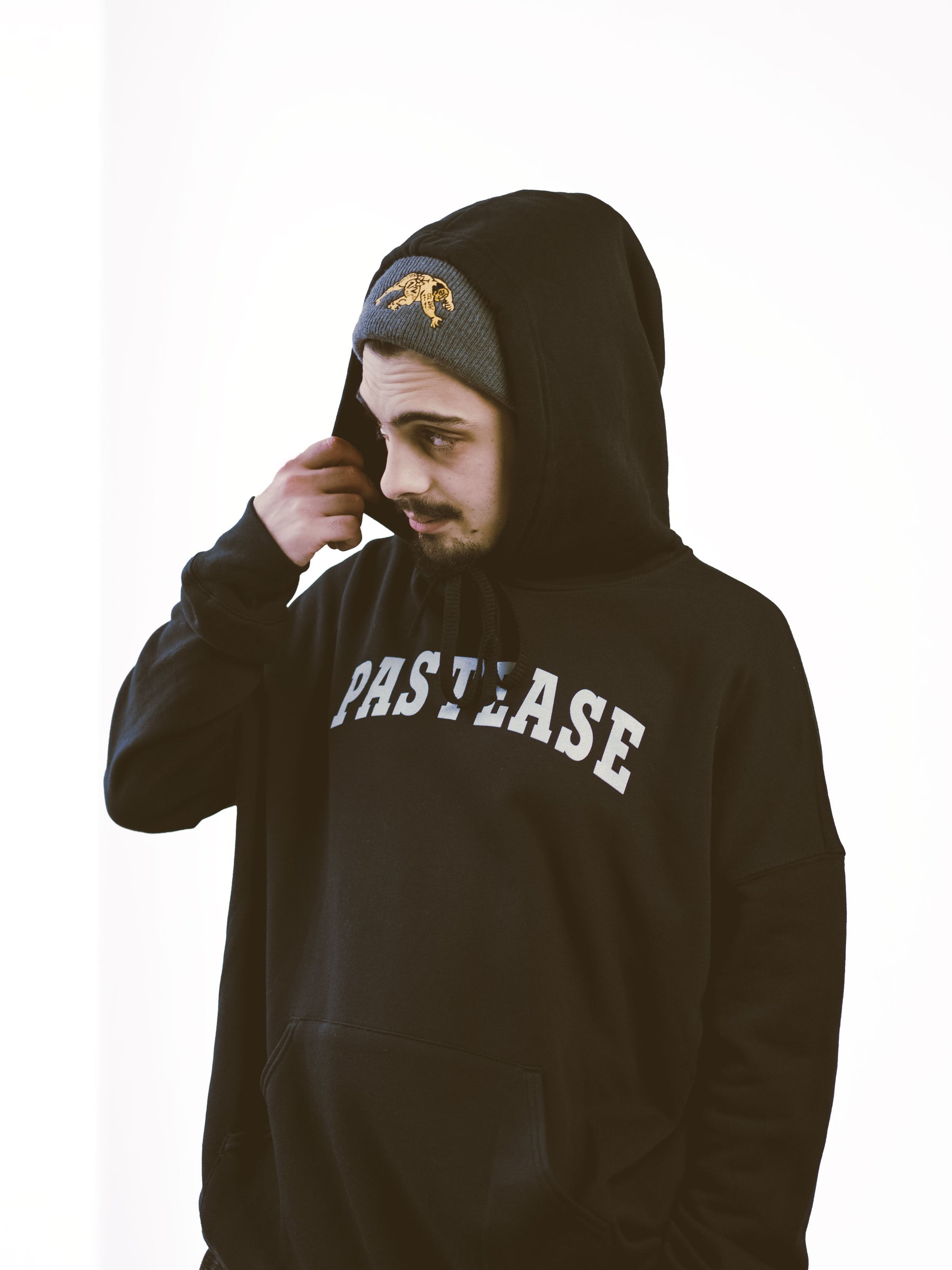 Hoodie: Unisex Sponge Fleece Pullover Black w White 'Pastease' University Logo