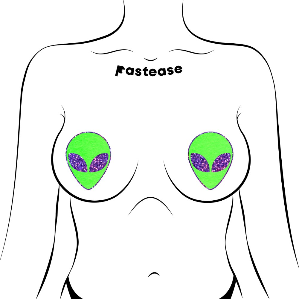 Alien: Glow-In-The-Dark with Glittering Purple Eyes Nipple Pasties by Pastease®